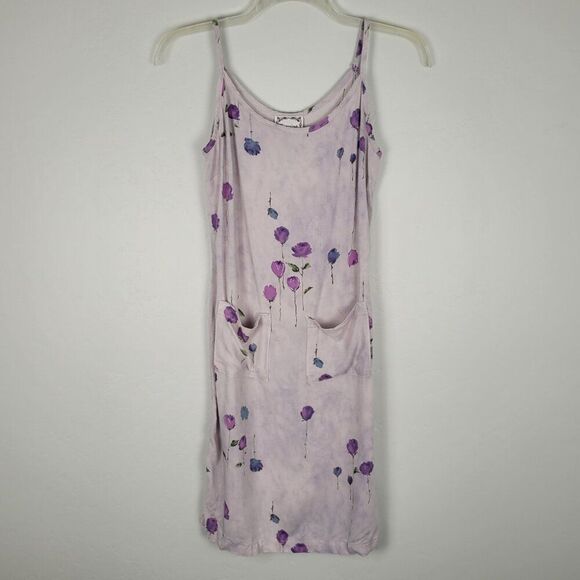 Dressing Clio Vintage Floral Slip Dress Rayon Mini Pockets Light Purple Size M - Picture 1 of 10